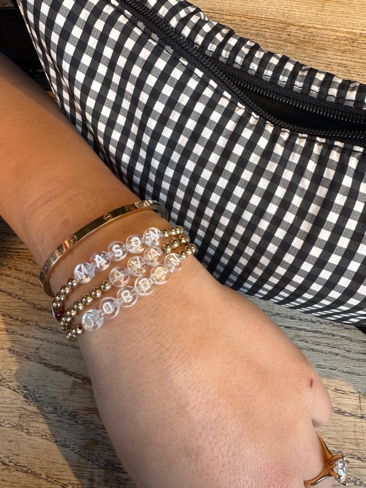 Luxe Clear Letter | Gold Filled, Sterling Silver Bracelet (4mm Beads) - Image 4