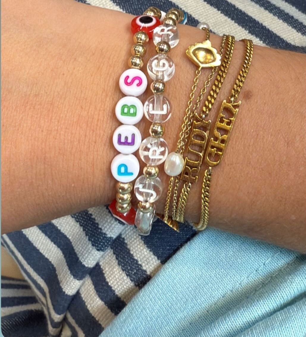 Luxe Coloured Letter | Gold filled, Sterling Silver Bracelet (4mm beads) - Image 2