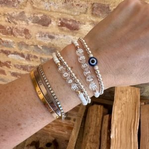 Luxe Accent Clear Letter | Gold Filled, Sterling Silver Bracelet (4mm Accent Beads)