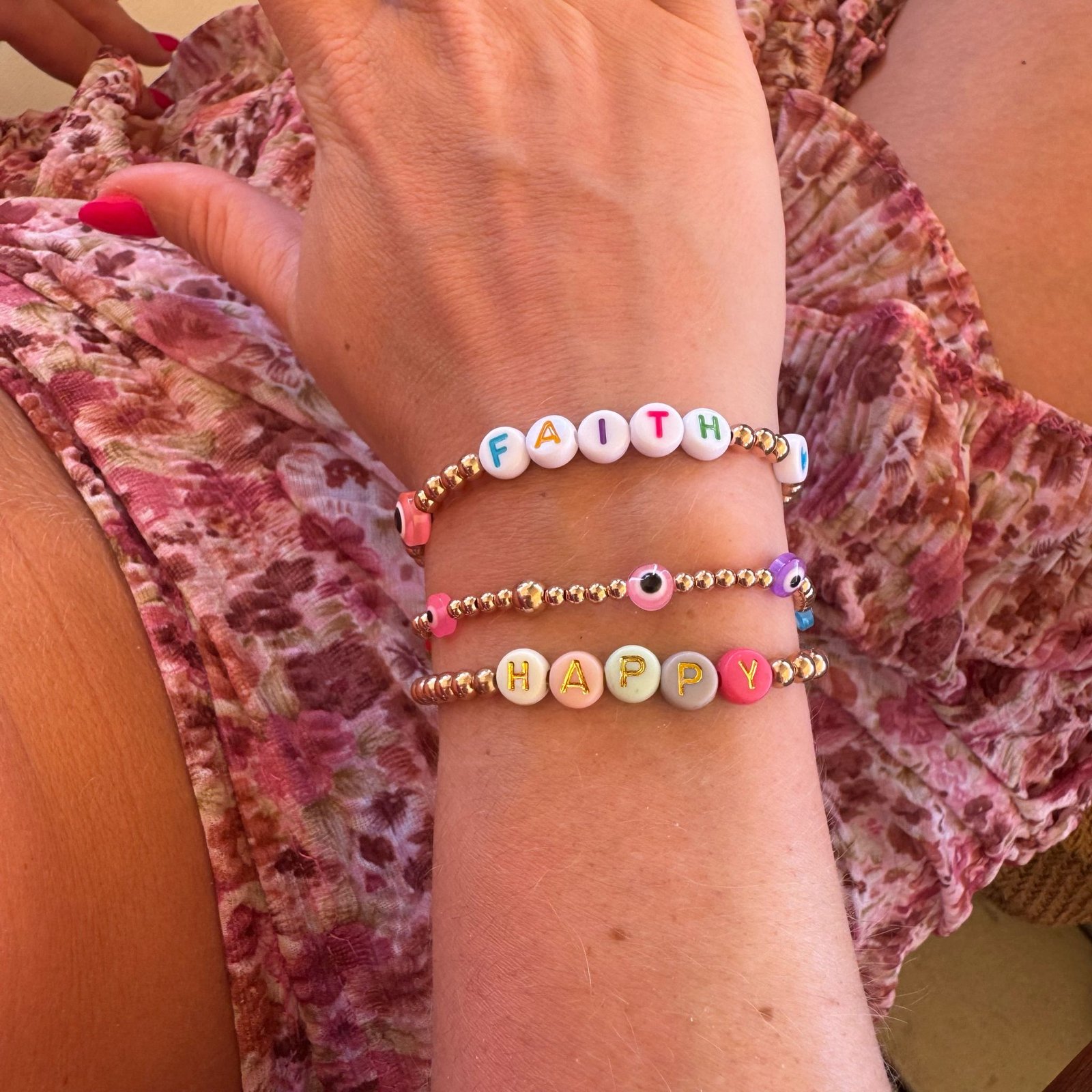 Luxe Full colour Letter | Gold Filled, Sterling Silver Bracelet (4mm Beads) - Image 2