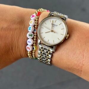 Luxe Coloured Letter | Gold filled, Sterling Silver Bracelet (4mm beads)