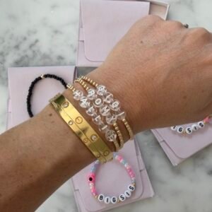 Luxe Clear Letter | Gold Filled, Sterling Silver Bracelet (3mm beads)
