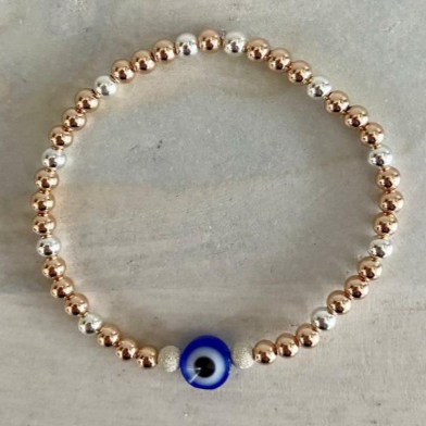 Luxe Sparkle Eye | Gold Filled, Sterling Silver Bracelet (4mm Beads) - Image 6