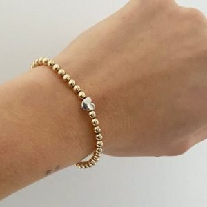 Single heart bead | Gold Filled, Sterling Silver Bracelet (4mm beads)
