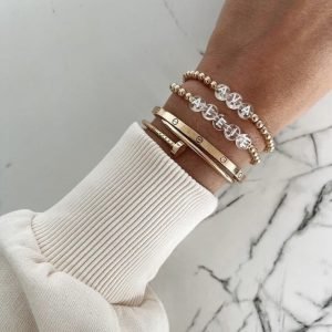Luxe Clear Letter | Gold Filled, Sterling Silver Bracelet (4mm Beads)