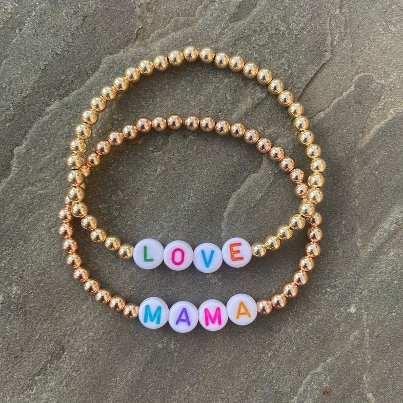 Luxe Coloured Letter | Gold filled, Sterling Silver Bracelet (4mm beads) - Image 6