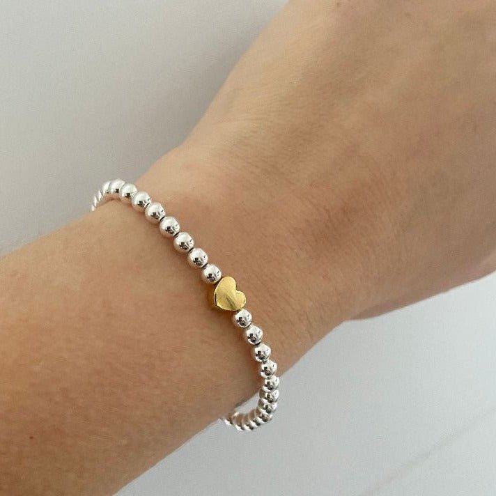 Single heart bead | Gold Filled, Sterling Silver Bracelet (4mm beads) - Image 2