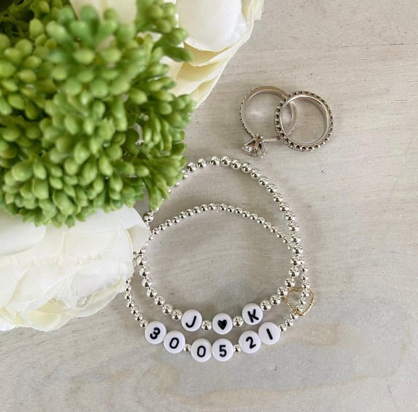 Luxe Original Letter | Gold Filled, Sterling Silver Bracelet (4mm Beads) - Image 6