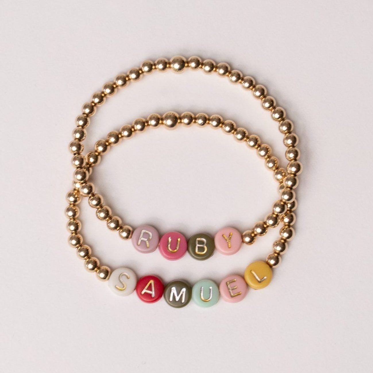 Luxe Full colour Letter | Gold Filled, Sterling Silver Bracelet (4mm Beads)