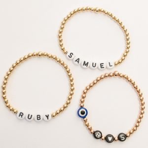Luxe Original Letter | Gold Filled, Sterling Silver Bracelet (4mm Beads)