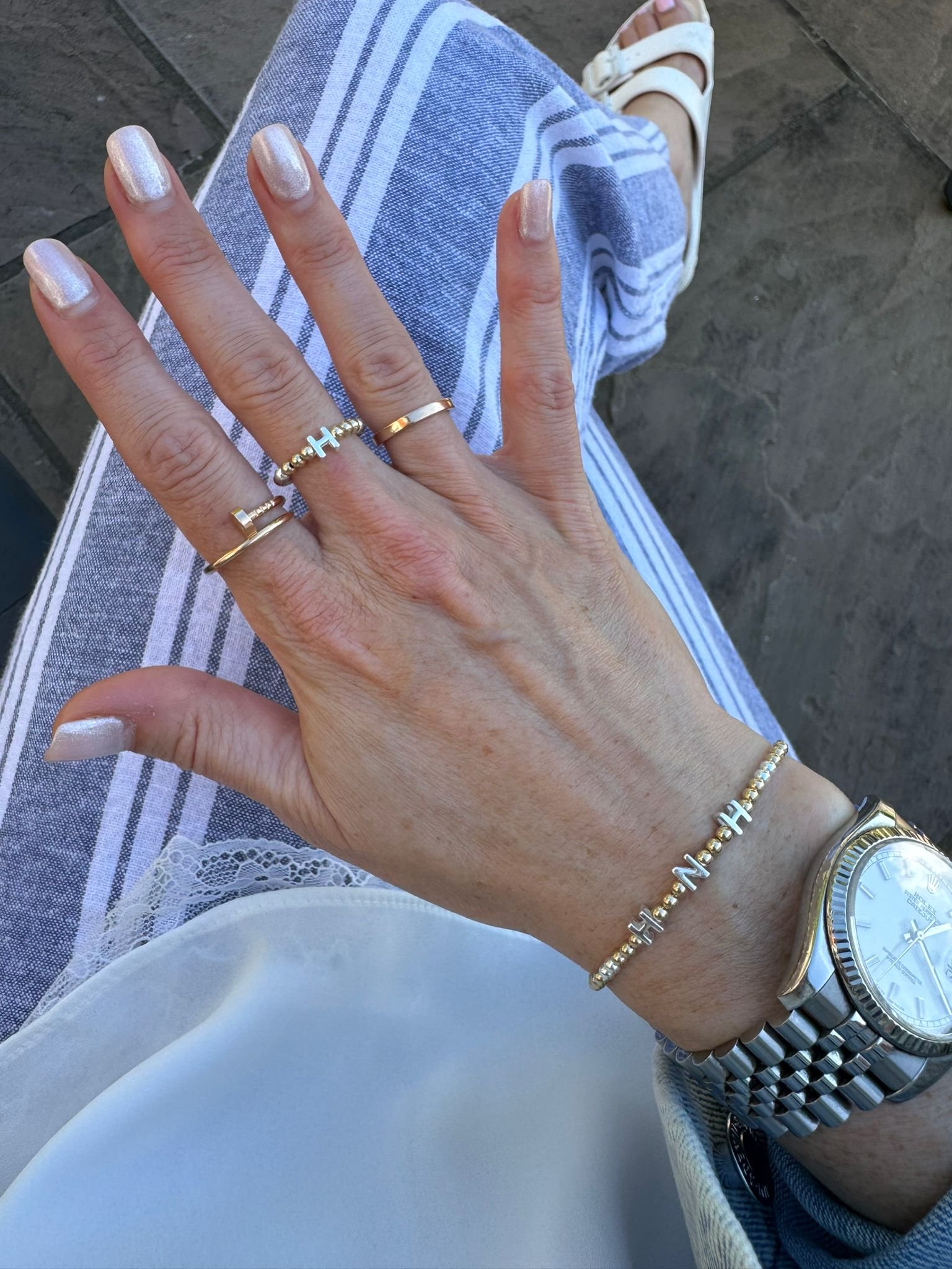 Luxe Initial | Gold Filled, Sterling Silver Bracelet (3mm beads)
