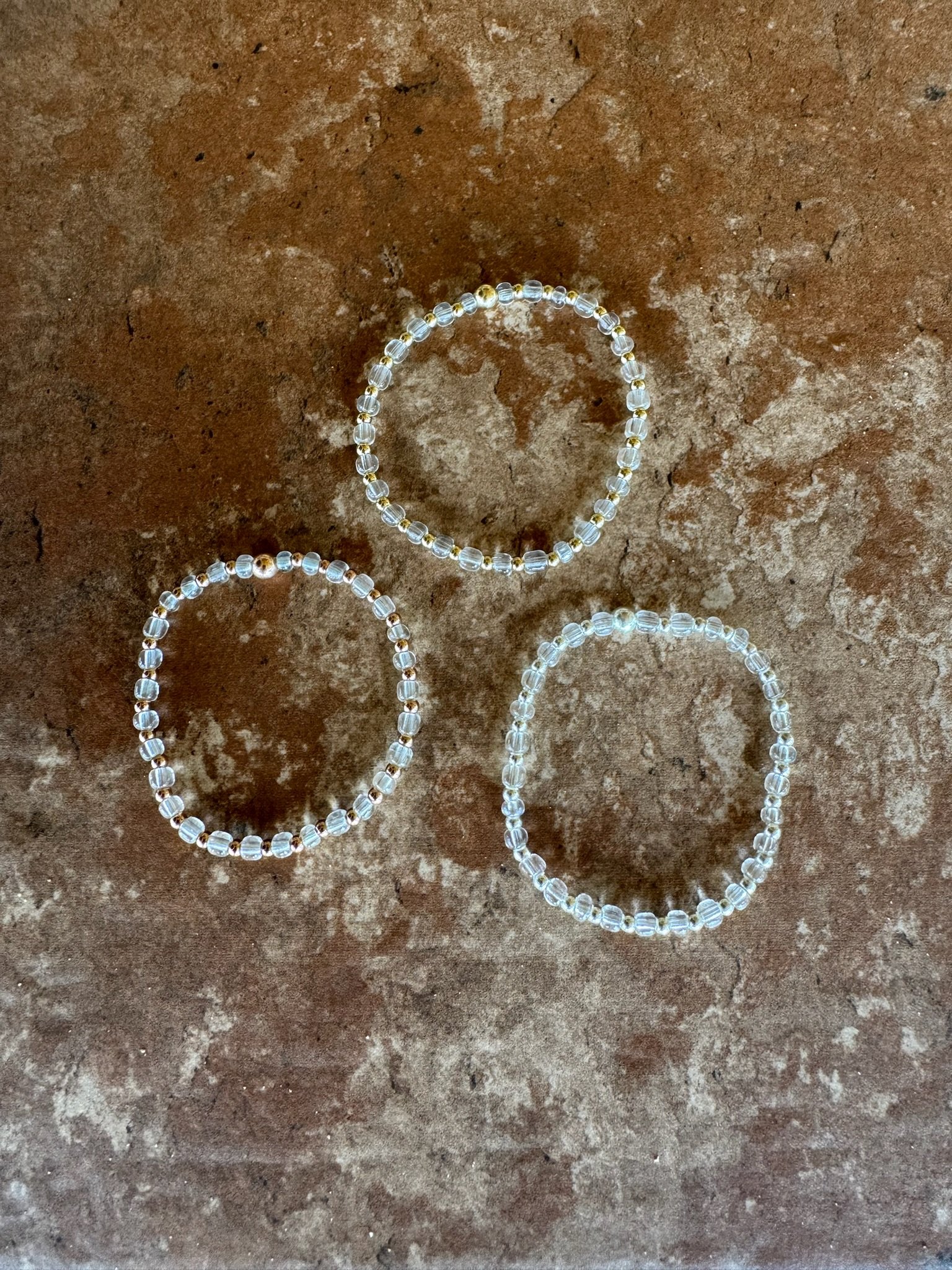 Luxe Clear Glass | Gold Filled, Sterling Silver Stacking Bracelet (3mm beads) - Image 2