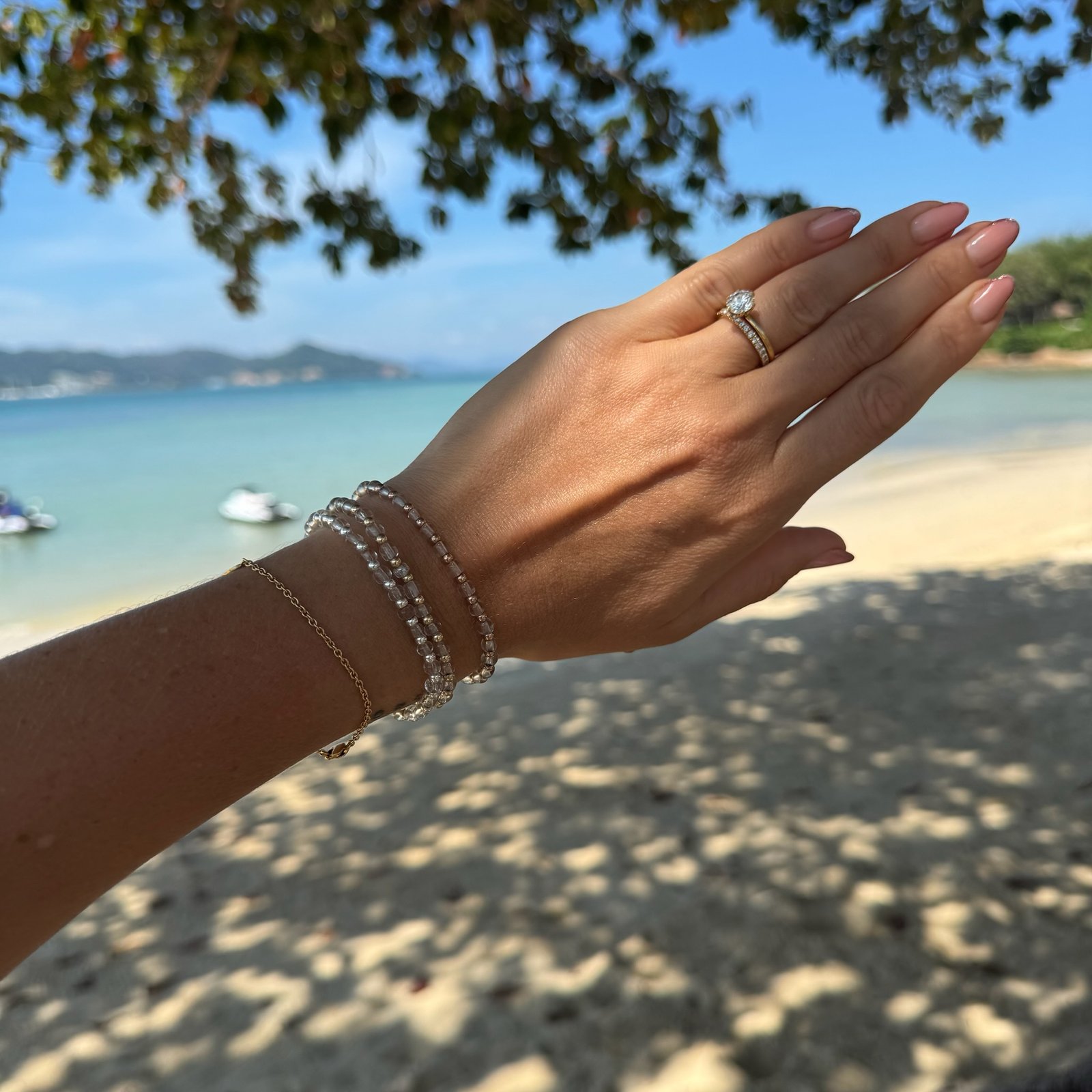 Luxe Clear Glass | Gold Filled, Sterling Silver Stacking Bracelet (3mm beads) - Image 3
